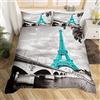 Homemissing Torre Eiffel Chic Paris Paesaggio urbano Copripiumone Grigio Francese Teal Torre Eiffel Set Copripiumino 230x220cm Retro Copripiumini Ultra Morbido Cerniera