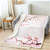 Homemissing Coperta in pile Sherpa con fiori di ciliegio, per bambini, ragazze, donne, acquerello, floreale, pelosa, per divano e letto, stile giapponese, matrimoniale, 152 x 200 cm