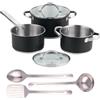 SAN IGNACIO Batteria da cucina 5 pezzi Ø16Ø20Ø24 con coperchi + Set di 3 utensili in acciaio inox San Ignacio