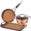 San Ignacio Collezione Origen: pentola (coperchio in vetro) 20 cm, con piastra girarrosto/grill 45 cm e padella 28 cm, in alluminio forgiato, adatta all'induzione