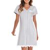 heekpek Camicia da Notte Donna Cotone con Bottoni Estiva Scollo a V Elegante Camicia Premaman Manica Corta Sciolto Pigiama Vestito con Orlo in Pizzo, Grigio Rigato, XL