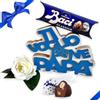 NARAMAKI® Baci Perugina Idee Regalo Compleanno Papà - 37,5g Baci Perugina + Scritta in Legno Ti voglio bene Papà 18cm + Rosa Bianca - Regalo Uomo|Papà|