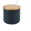 OnePine 260ml Zuccheriera in Ceramica, Contenitore per spezie barattoli spezie Rotonda con Coperchio e Cucchiaio, Design Elegante, per Casa e Cucina (Nero)