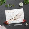 Decoritashop Tagliere in vetro, 40 x 30 cm, resistente, aspetto marmo bianco con dettagli dorati, protezione per piano di lavoro in cucina, igienico in vetro, antigraffio, resistente al calore, facile da pulire