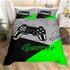 Loussiesd Gamer - Set di biancheria da letto per videogiochi, per ragazzi e ragazzi, con copripiumino e 2 federe, colore: Verde 135X200cm