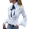 LvRaoo Donna Elegante Camicia Bavero Manica Lunghe Camicetta con Fiocco Tops Blusa (Bianca, CN XL)