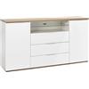 Composad | Credenza della Linea MUNDI con 3 Cassetti, 2 Ante e 1 Vano, Credenza Soggiorno, Madia Cucina, (LxAxP) 180x96x40,50 cm, Colore Rovere Oak Mielato e Bianco laccato, Made in Italy