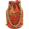 EliteKoopers Pochette in seta indiana, etnica, con paillettes, Batwa, borsetta con perle, per matrimoni, serate, feste (arancione)