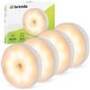 Brendz Luce Armadio LED con Sensore Rotonda, Luce Armadio, Ricaricabile USB-C, Magnetica, 4 pezzi, Bianco Caldo 3000K, Luci LED per Armadio Senza Fili