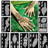 QSTOHENA Kit di stencil per tatuaggi a forma di henné indiano per mani, avambraccio, glitter, aerografo, per tatuaggi fai da te, 9 fogli, riutilizzabile, per donne e ragazze (21 x 12 cm)