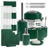 Clara Clark Tappetino in memory foam e tenda da doccia in velluto, poliestere, verde cacciatore, set completo + tappeti da bagno