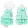 Yaopelky Vestito per gatti per cani di taglia piccola e media, per ragazze, a strati, torta, per cuccioli, con fiocco, grazioso vestito estivo per cani, per Yorkie e Chihuahua (verde, M (2-3 kg))