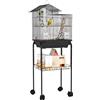 PawHut Gabbia per Uccelli con Piedistallo, Ruote Girevoli, Ripiano e Accessori, 46x36x120 cm, Nero