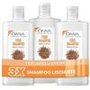 Omia, Fisio Shampoo Eco Bio con Olio di Semi di Lino per Capelli Crespi, Lisciante e Disciplinante, Shampoo per Lavaggi Frequenti, Senza Siliconi e SLES, 3 Flaconi da 200 ml