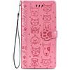 Fertuo Cover per Samsung Galaxy S23 Ultra, Custodia Portafoglio a Libro in Pelle Flip Cover con Porta Carte, Chiusura Magnetica [Disegni di Gatto Cane] Case Antiurto per Samsung S23 Ultra, Rosa