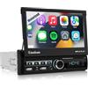 Techschermo [Motorizzato]Autoradio 1 din con wireless Carplay e Android Auto - Radio Touchscreen da 7 Pollici IPS Flip Out con Mirror Link, EQ, Bluetooth, Radio FM, SWC, Ingresso AUX/SD/USB + Telecamera di Backup