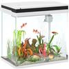 PawHut 26L Acquario in Vetro per Pesci Rossi con Pompa d'Acqua e Filtro, Acquario Completo con Illuminazione LED, Vaschetta per Pesci Acqua Tropicali, 38x26x38cm, Bianco