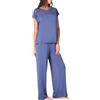 Goldenpoint Donna Pigiama Lungo Noblesse con Maglia Maniche Corte in Pizzo e Pantaloni Lunghi Tinta Unita