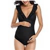 SJTJSPX Costume da Bagno Gravidanza Donna Intero Bikini Maternità Scollo a V Costume da Bagno Gravidanza con Imbottitura Rimovibile Increspato Abbigliamento da Spiaggia Piscina Terme Swimwear, blu, L