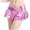 YUDATPG Minigonna da donna metallizzata, lucida, discoteca, rave, discoteca, danza, festa, svasata, tinta unita, svasata, plissettata, gonna corta olografica, abbigliamento da discoteca, rosa, M