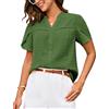 GRACE KARIN Camicia Donna Blusa Elegante Estiva Chiffon Casual Shirt Manica Corta Scollo a V Bottoni Ufficio Verde Oliva 2XL