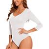 WOWENY Body 3/4 Arm Donna Elegante Pizzo Body Camicia Manica Tre Quarti Top Scollo a V T-Shirt Body Body