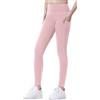SEAUR Pantaloni lunghi da yoga, da bambina, con 2 tasche, tinta unita, stretti, da corsa, 110 - 152, Colore: rosa., 122-128 cm