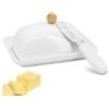 Yuhtech Piatto per Burro con Coperchio e Coltello, Piatto per Burro in Ceramica con Manico, Piatto per Burro in Porcellana Scatola per Burro per 250g di Burro