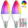 Liuyife 2 Pezzi Lampadine LED a Candela Multicolore Dimmerabili E14 C35 Da 5W, Lampadina Che Cambia Colore Con Telecomando, RGB+Bianco Caldo, Adatto per L'illuminazione D'atmosfera