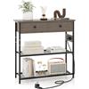 LIFEZEAL Tavolo consolle con presa elettrica, tavolo da corridoio industriale con porte USB, tavolo d'ingresso con ripiani e cassetti, tavolino sottile, 81x30x81 cm (grigio)