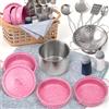 Veitch fairytales Set Pentole Giocattolo e Cucina Accessori per Bambini, Pentoline Giocattoli e Utensili Cucina per Bambina Pentolini Gioco Bambino 3 4 5 6 7 8 anni (Nuovo Rosa)