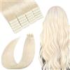 SURNEL Estensione naturale capelli biondo biondo estensione adesiva capelli biondo platino fascia estensione capelli naturale liscia capelli veri nastri umani capelli 20 pezzi/50 g 16 pollici (#60-16)