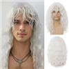 Salaibs - Parrucca da uomo bianca con ciuffo, capelli lunghi e ricci anni 70 e 80, stile rocker, capelli voluminosi, per punk, capelli pesanti, fibra sintetica perfetta per cosplay, Halloween, uso