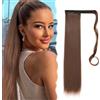 GIDWRIY Extension Coda Capelli Lisci 55 cm,Extensions Fascia Unica Posticci,Ponytail Extension Human Hair,Posticci per Capelli Extension Coda Di Cavallo,Extension Capelli Lunghi Clip-Marrone