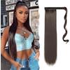 GIDWRIY Extension Coda Capelli Lisci 55 cm,Extensions Fascia Unica Posticci,Ponytail Extension Human Hair,Posticci per Capelli Extension Coda Di Cavallo,Extension Capelli Lunghi Clip-Marrone e Nero