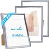 PHOTOLINI Cornici 15x20 cm argento, set de 3 cornici per documenti, con plexiglass infrangibile, da tavolo o da parete, accessori extra inclusi - ideale per diplomi, certifiacti e foto