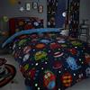 Happy Linen Company Set copripiumino - double face con fantasia spazio - fosforescente - blu - Una piazza e mezza