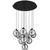 Eglo lampada a sospensione Ariscani, luce a sospensione a grappolo con 10 luci per sala da pranzo, metallo in nero e vetro fumo in nero-trasparente, attacco E27, Ø 65,5 cm