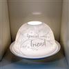 Nordic Lights Paralume Nordic | Piatto Porta lumino con Scritta in Inglese Friend, Idea Regalo in Pizzo, Accessori per Candele, Motivo Bianco, Taglia Unica