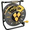 Masterplug Pro-XT Avvolgicavo 50 m, prolunga presa IP55, estensione elettrica 3 prese Schuko, prolunga presa professionale 3 x 1,5 mm2