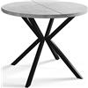 AlpiMeble Tavolo da pranzo rotondo LOFT LITEN, tavolo allungabile diametro: 90 cm/170 cm, tavolo soggiorno colore: grigio chiaro, con gambe in metallo di colore nero