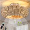 KZT Ventilatore da Soffitto con Luce E27 Plafoniere con Telecomando Lampadario a gabbia vintage Tessuto Bambù Naturale E Rattan Intrecciato Lampada a soffitto per Camera da letto cucina Sala da pranzo