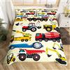 Homemissing Set copripiumino con stampa escavatore, per veicoli da costruzione, trapunta, camion, set di biancheria da letto, colore: giallo chiaro, per bambini, ragazzi, ragazze, taglia singola con 1 federa