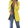 OBiQuzz Blazer, lungo, elegante, aperto, davanti, solido, da lavoro, da ufficio, da lavoro, blazer, a maniche lunghe, oversize, con tasche, casual, giacca da donna, giallo., XXL