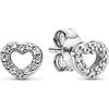 PANDORA Timeless Orecchini a bottone con cuore aperto in argento con zirconia cubica, Orecchini A Cuore Aperto