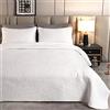 Qucover Copriletto Bianco Matrimoniale 240x260 cm Copriletti Trapuntato Estivo in Poliestere Leggere Elegante Vintage Goffrato Ultrasuoni con 2 Federe