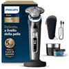 Philips Shaver i9000 Prestige, rasoio elettrico Wet & Dry, tecnologia Skin IQ, triplo sistema di sollevamento e taglio, doppie lame di precisione in acciaio 360º, pod di pulizia rapida, XP9202/30