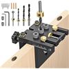 comeder 6/8/10/15 mm Dima di Foratura per Costruzione di Mobili, Kit Dima per Tasselli in Legno 3-in-1, Guida di Foratura Regolabile con Fermaglio di Posizionamento per Fori di Tasselli Precisi