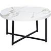 HOMCOM Tavolino da Caffè Rotondo con Piano Effetto Marmo in MDF e Gambe in Metallo, Φ80x45 cm, Bianco