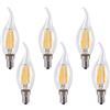 Jiotouhu Confezione da 6 lampadine a LED E14 per lampadari, E14 filamento Retrofit Classic, 6 W, 600 lumen, sostituisce 60 Watt, 2700 K, luce bianca calda, filamento lampada, vetro, dimmerabile